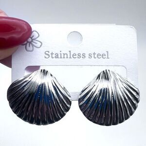 Stainless Steel Silver Shell Earrings
